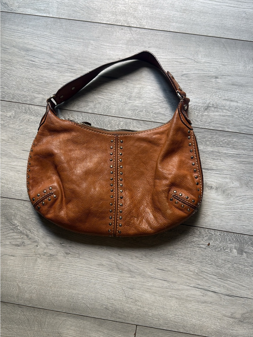 Micheal Kors Brown Studded  Shoulder Leather Hobo Bag